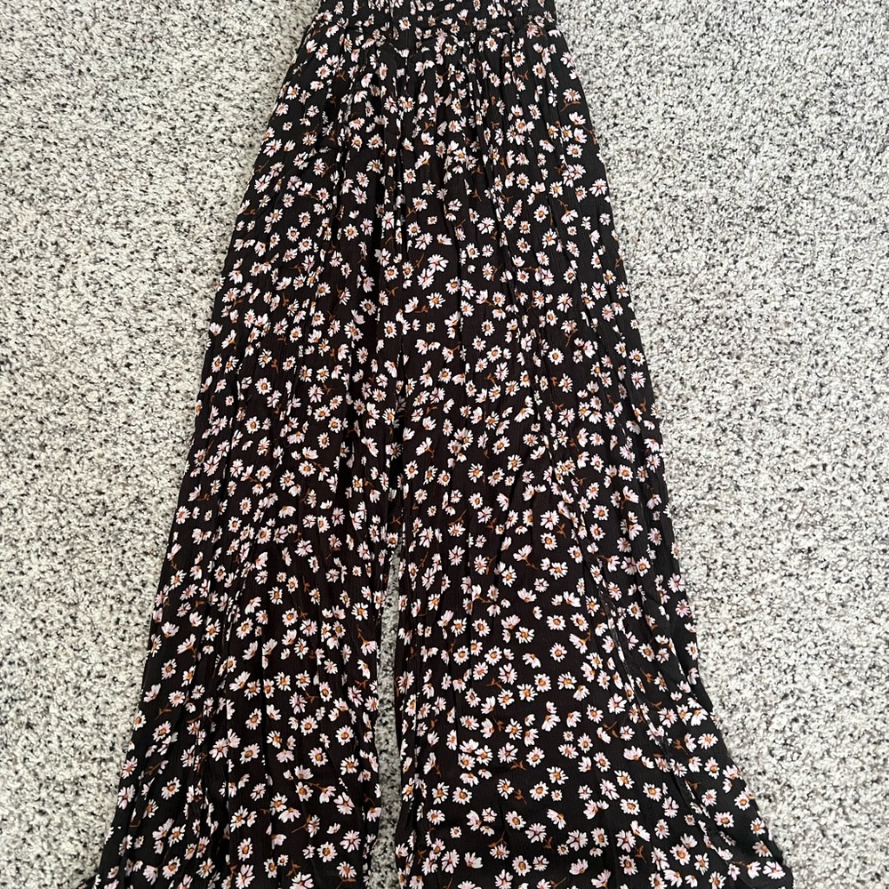Floral Black Wide-Leg Pants